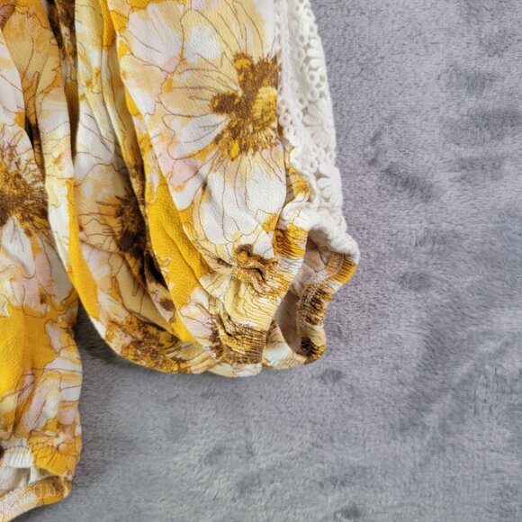 Maurices Womens 2X Yellow Floral Peasant‎ Top Lace Sleeve Boho Cottagecore Vibe - Picture 5 of 10